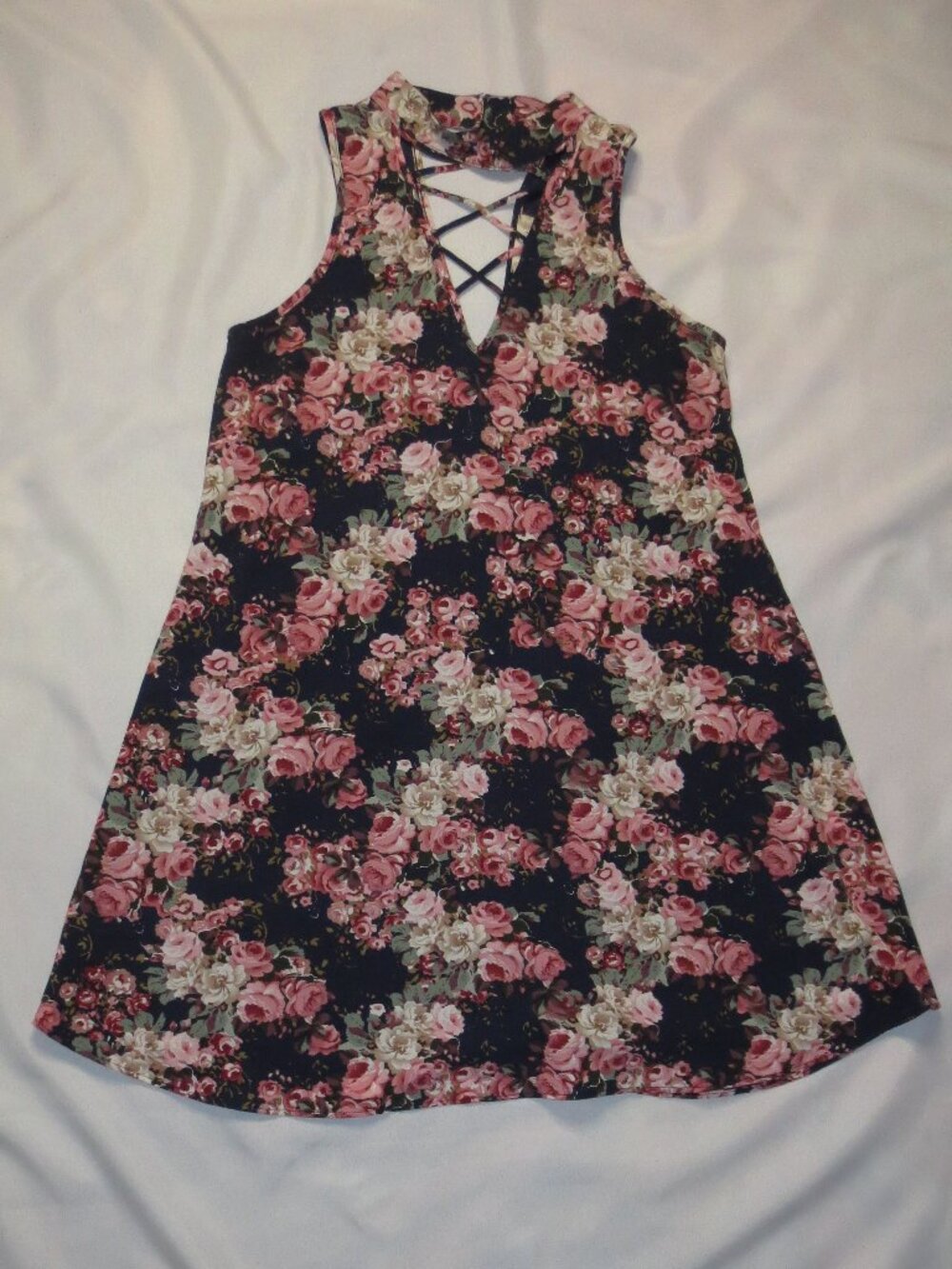ALTAR’D STATE womens DRESS pink FLORAL navy SLEEVELESS twirl DANCE SIZE S